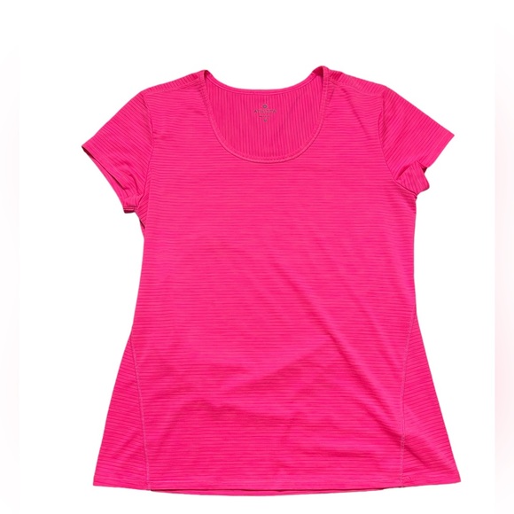 Athleta Shadow Striped Chi T Shirt in Hot Pink Size Medium NWOT - Picture 1 of 4